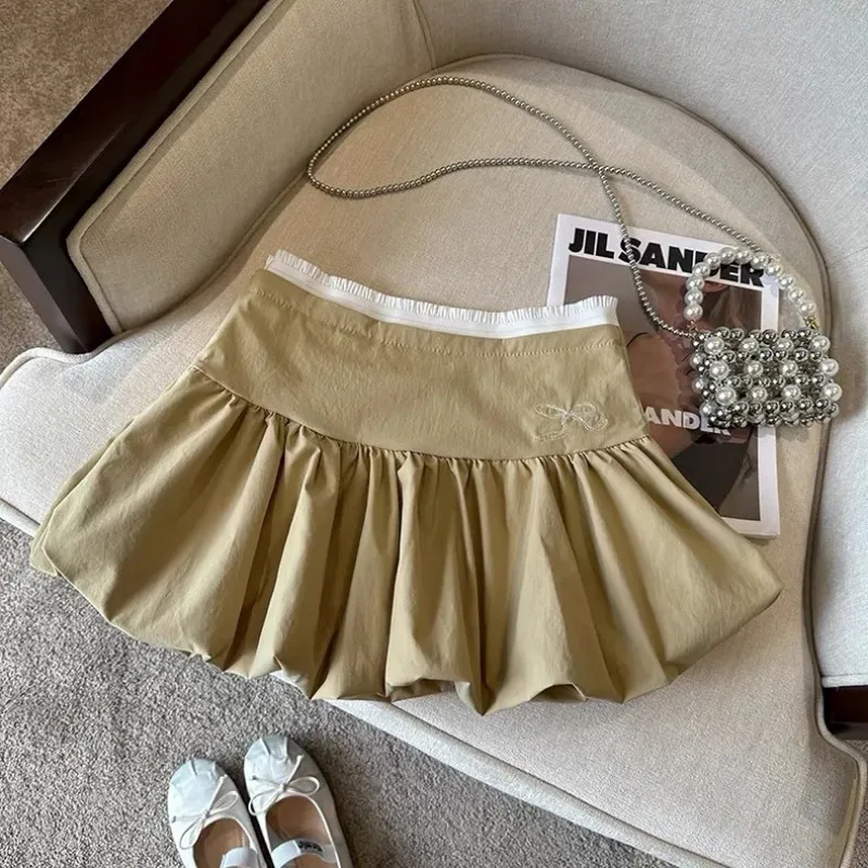 

Women's Bow Embroidery Bubble Mini Skirt High Waist A-Line Puff Skirt