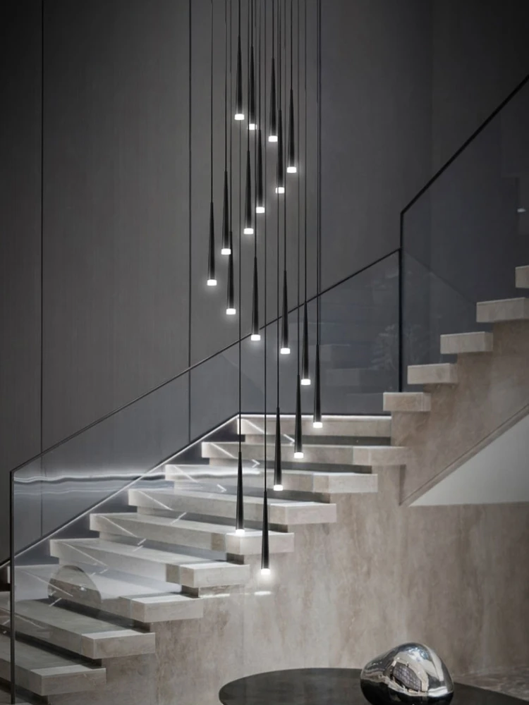 Imagem -03 - Black Stair Rotating Chandelier Long Chandelier Luz Simples Duplex Building Villa Loft Apartamento Escadas