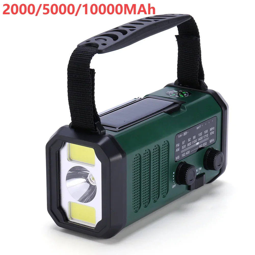 AM/FM Emergency Radio Solar Powered Hand Crank Radio with LED Flashlight 2000/10000mAh Power Bank Phone Charger SOS Alarm