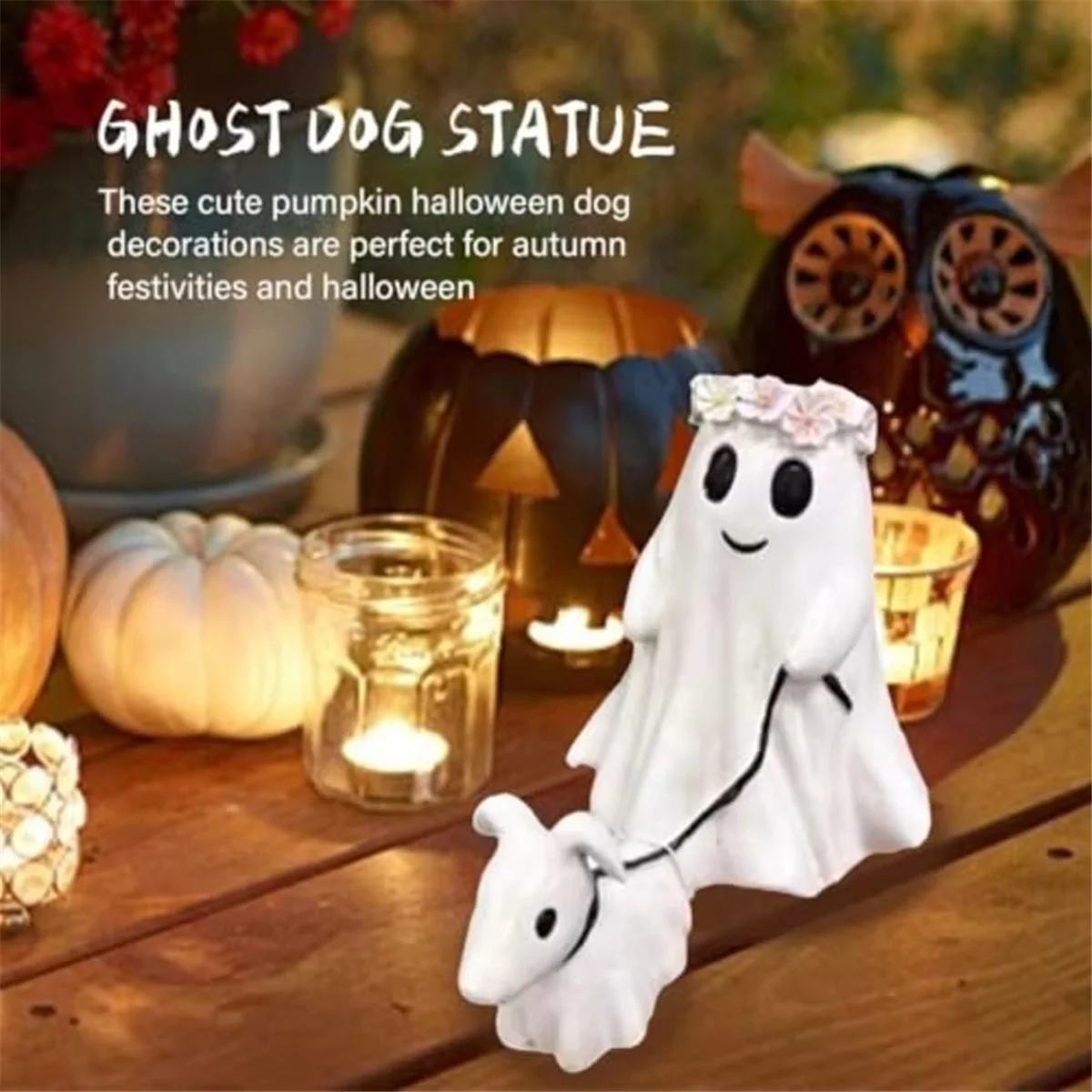 ABJY fantôme marche fantôme marche chien Statue Halloween fantôme décor intérieur extérieur effrayant fantôme chien Halloween Figurine fantôme A