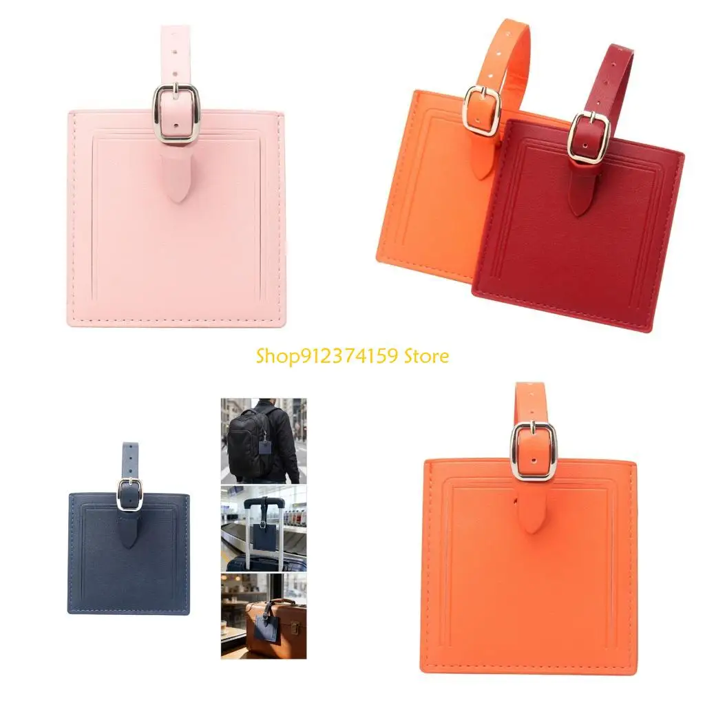 

G5AE Elegant Square PU Leather Luggage Labels For Business Travel Suitcase Label