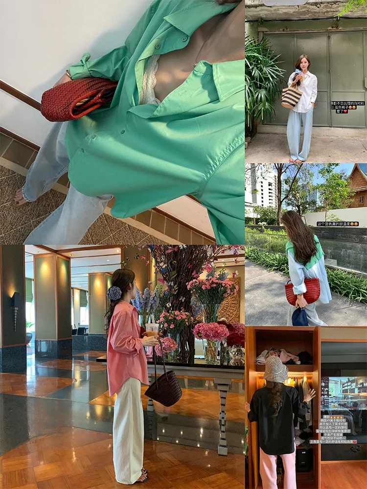 

Fashionable Shirt 'Oxygen Dopamine' by Laodou Home Loose Fit Long Sleeve Regular Length Pure Color Women's Blouse