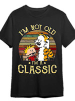 Calvin and Thomas Hobbes, I'm not old, I'm classic T-shirt 337296 fun, men, short sleeve, graphic T-shirt series, black PR