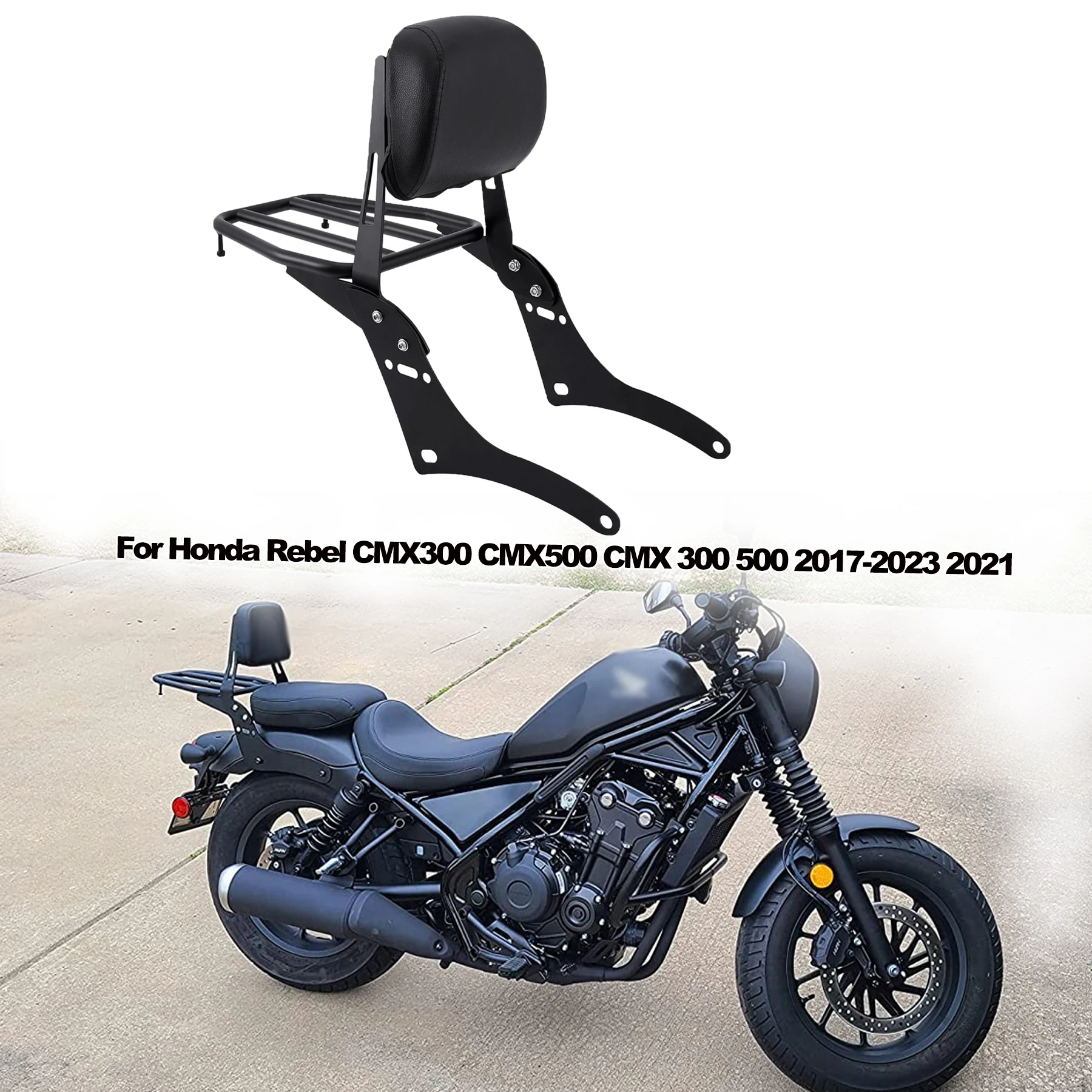 Samger Backrest Sissy Bar With Comfortable Pad And Luggage Rack For Honda Rebel 500 CMX300 CMX500 CMX 300 500 2017-2023 2021