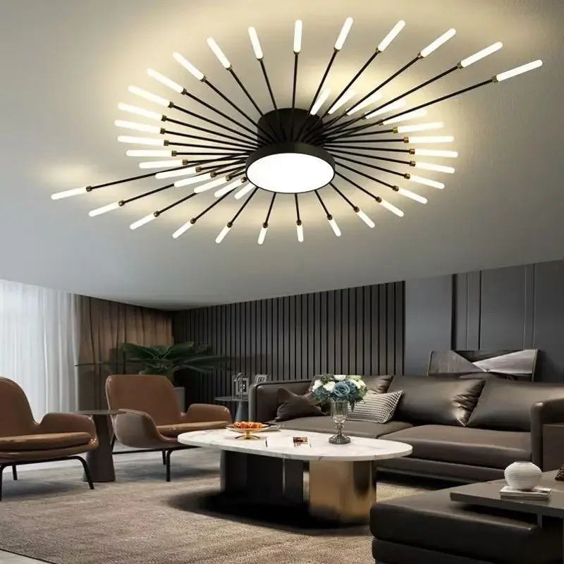 Modern LED Ceiling Lights Acrylic Sunflower Ceiling Chandelier Black Gold Spiral Shape Creative Lamp Living Dining Room Lighting