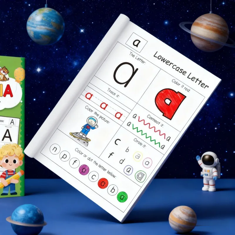 Children's English Enlightenment Practice Book ABCDE Alphabet Word Drawing Red Book Preschool Basic Drawing Training Book