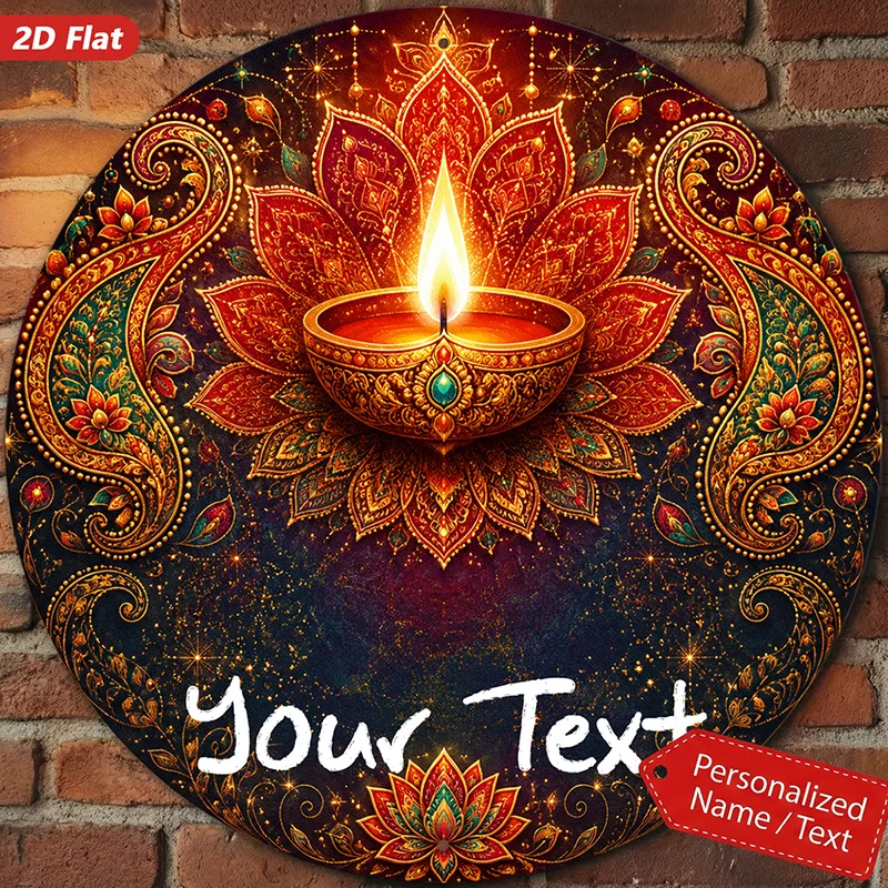 CIFBUY Retro Happy Diwali Oil Lamp Lotus Mandala Aluminum Wall Art Waterproof Wearproof Home Yard Room Decor Gift