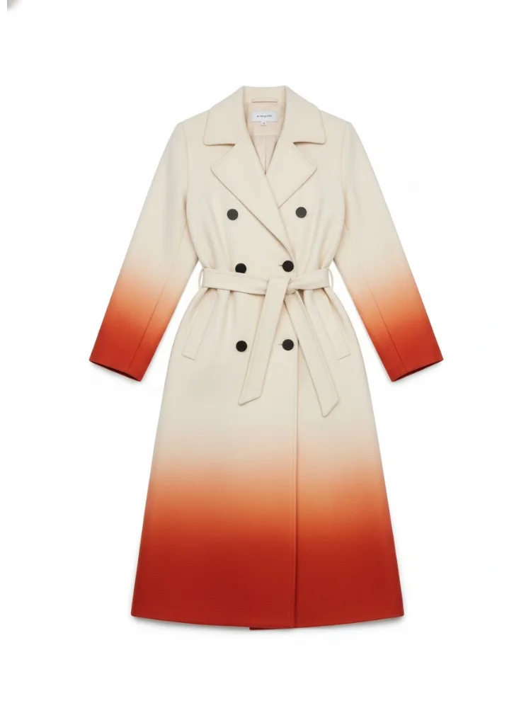 

Onecozyday 2025 Winter Stylish Women's Woolen Coat Lace-up Waist Gradient Double-breasted Overcoat Elegant High Street Outerwear