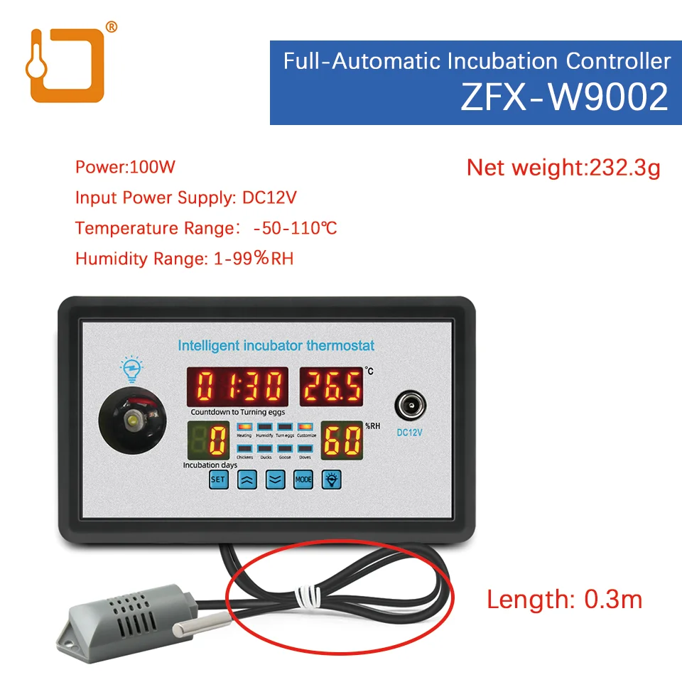 

ZFX-W9002 dual LED digital temperature regulator thermometer hygrometer temperature and humidity sensor for incubation