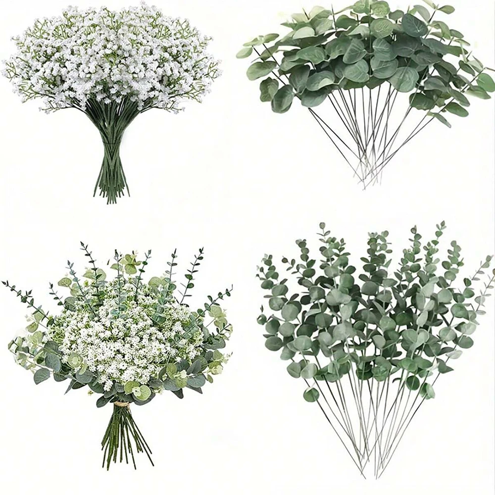 15/30Pcs Baby's Breath Artificial Flowers Gypsophila Eucalyptus Leaves Fake Flower for Wedding Bridal Bouquet Home Room Decor