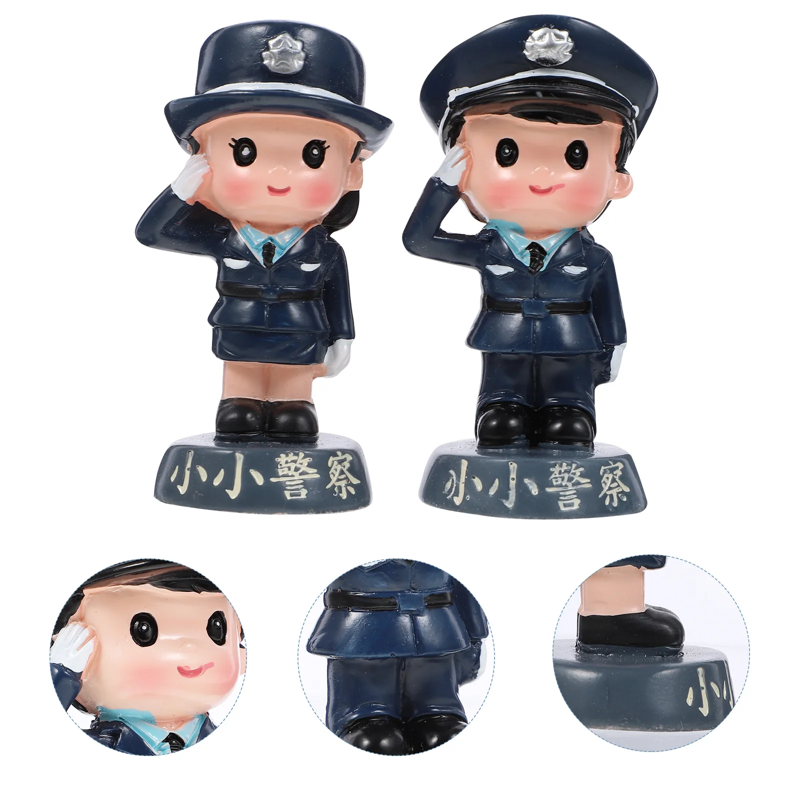 2 Pcs Decor Police Model Birthday Cake Decoration Policeman Figurine Crafts Figure Statue Mini Polices