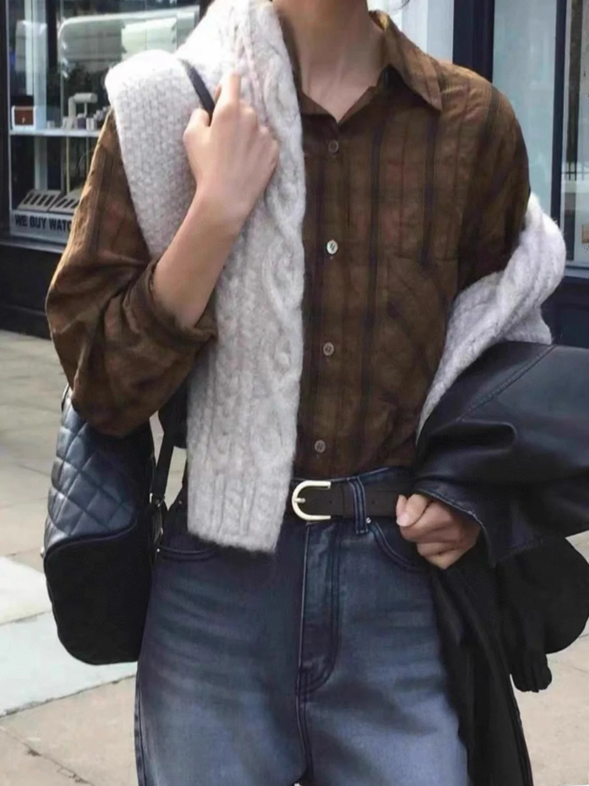 

Candy Miss Korean Sle Long Sve Loose Women's irt Two Colors Breathable Comfortable Pure Cotton Striped Pattern