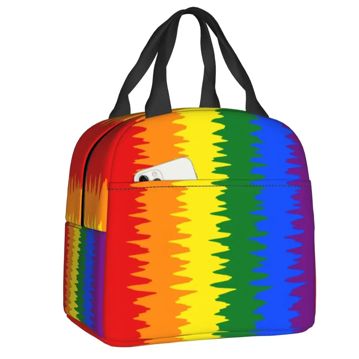 Custom Gay Pride LGBTQ Flag Zigzag Insulated Lunch Tote Bag for Women LGBT Thermal Cooler Food Lunch Box Kids School Children