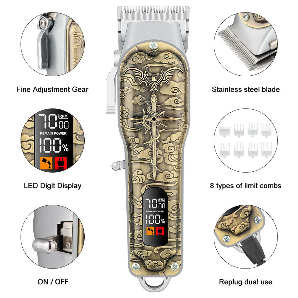 مجموعة ماكينة قص الشعر اللاسلكية للرجال لقص الشعر، ماكينة تشذيب اللحية الاحترافية، ملحقات الحلاق لقضاء العطلات للرجال