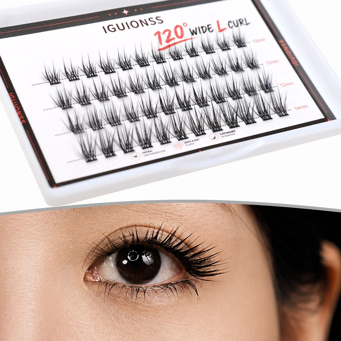 LINYAGSSE IG2350 L Curl Wimpernbüschel Schwarz Braun DIY Einzelwimpern Cat Eye Wispy Cluster Wimpernverlängerungen – Detail 4