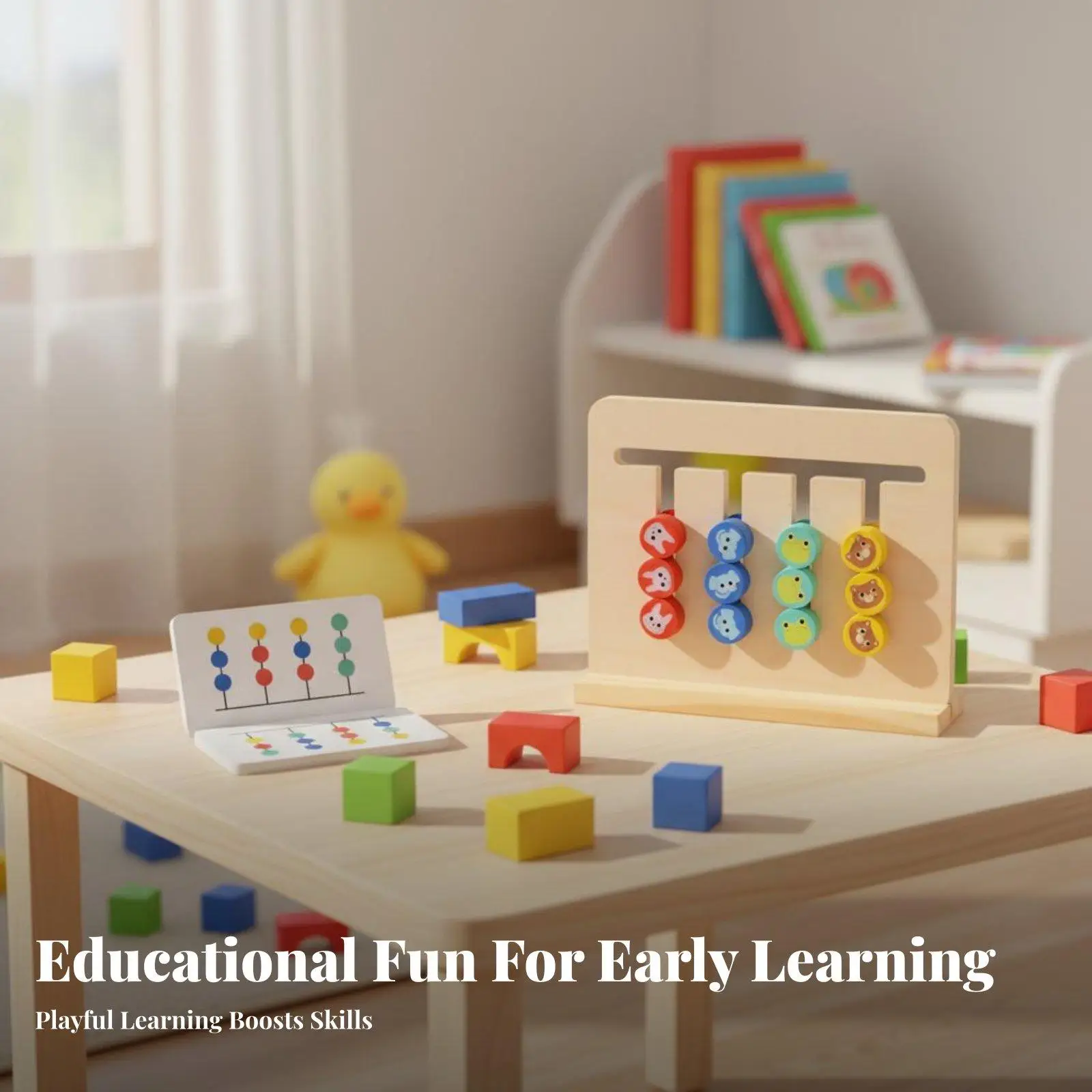 Wooden Sliding Puzzle Game for Kids Double Sided Color Animal Matching Board Educational Toy