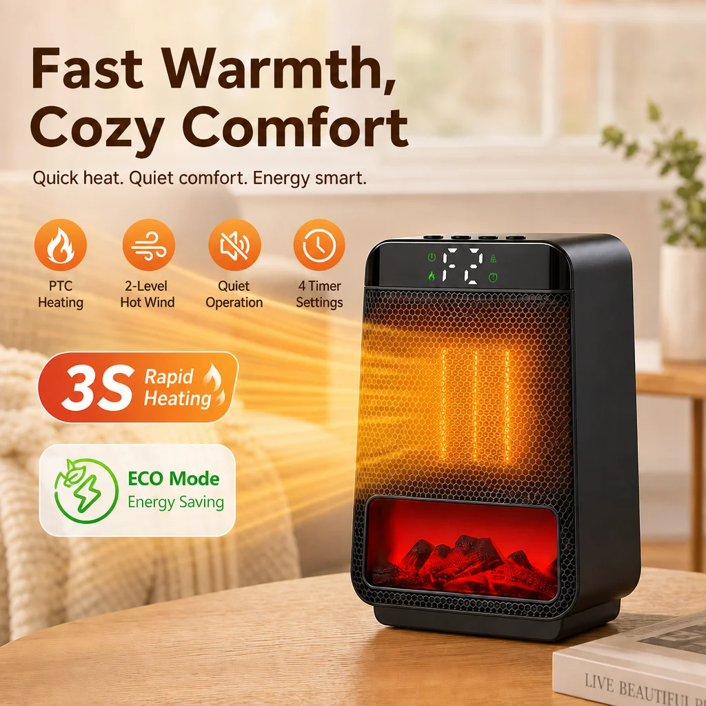 Portable Desktop Electric Heater ECO Saving Warm Air Blower PTC Ceramic Fast Heating LED Display Warmer for Winter Office Home