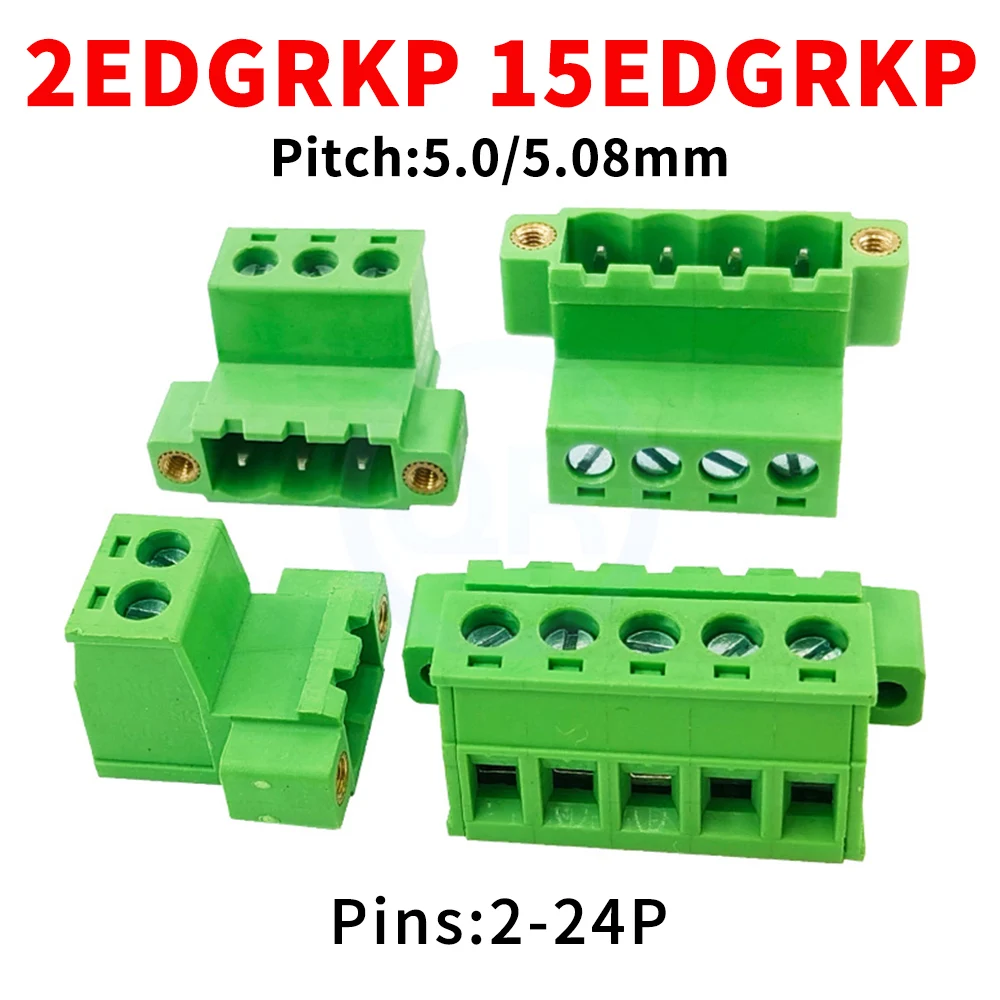 (5 Pcs) 2edgrkp 5.08mm Kf 15edgrkp 5.08 With Ears Solderless Aerial Butt Pair Plug-in Terminal Receptacle 2~24pin Jm 2edgkpm