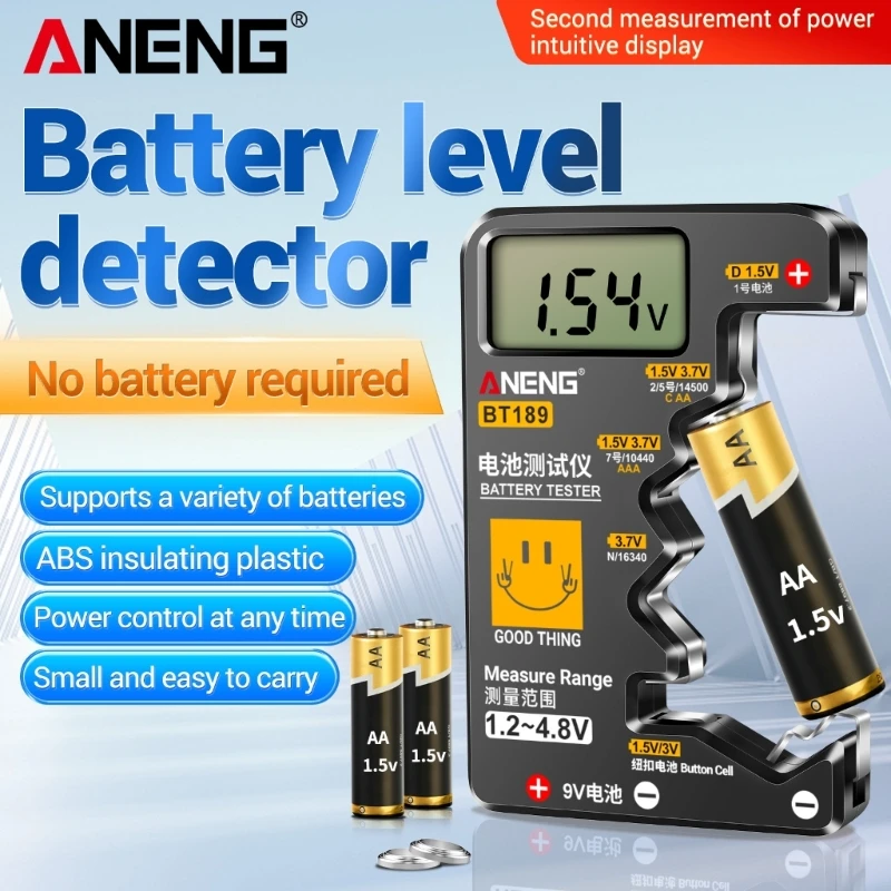 Digital Battery Tester LCD-Display C-D-N AA AAA 9V 1.5V Button Cell Battery Capacity Check Detectors Checkered Load