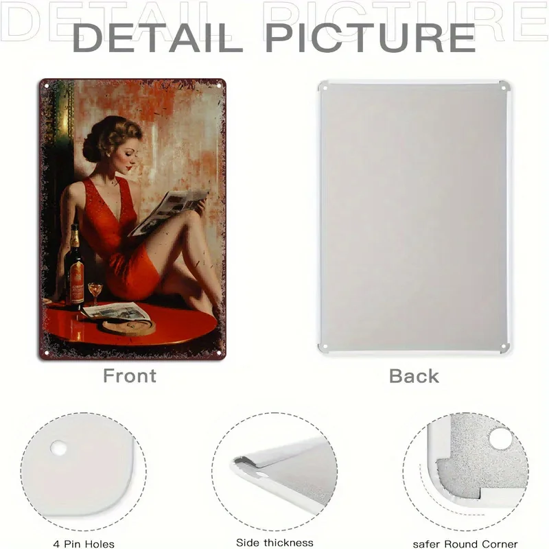 Vintage rode vrouw met boek metalen blikken bord, rustieke ijzeren muurkunst, 7,87x11,81inch, duurzaam aluminium voor huis- en pubdecoratie