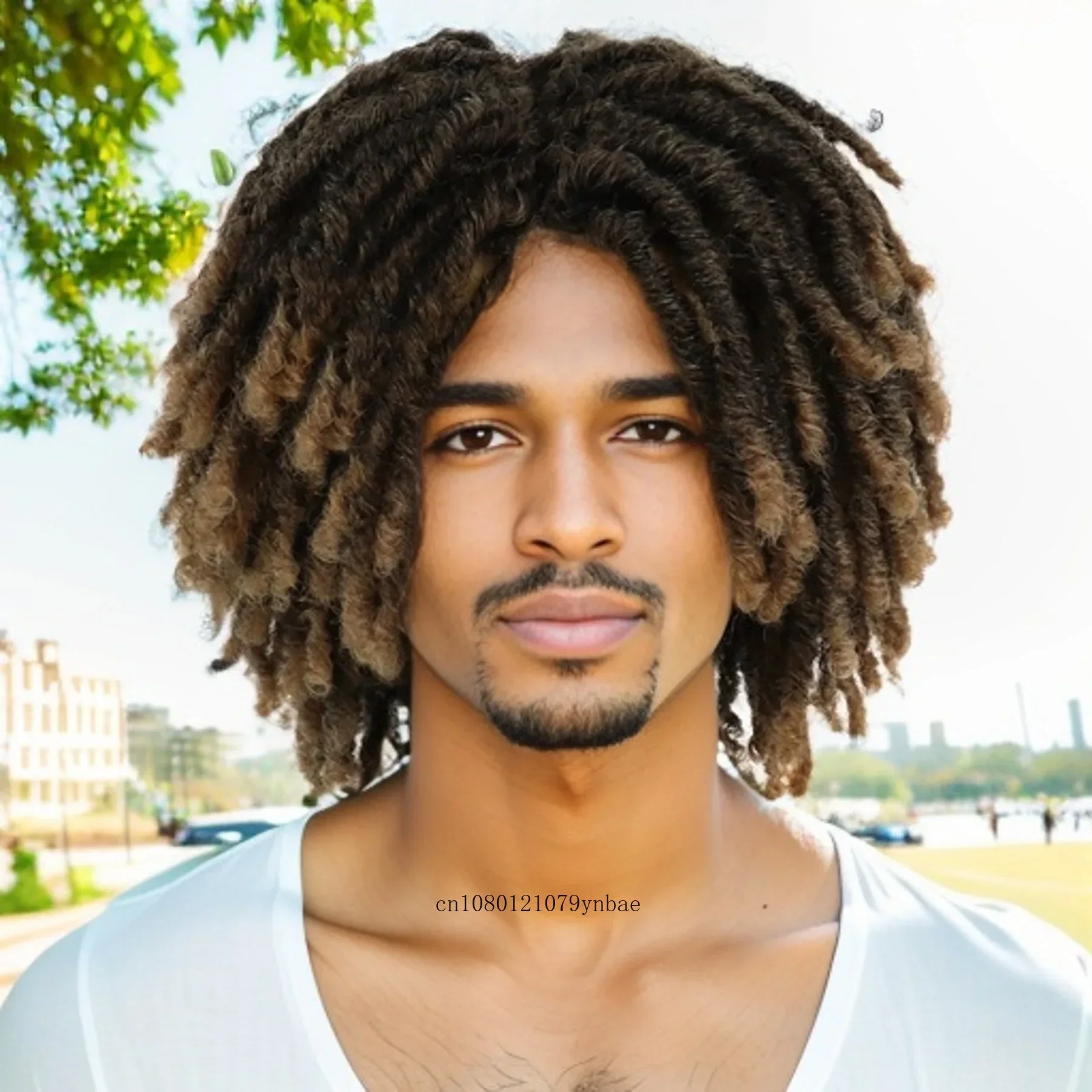 Cool Men Wigs Synthetic Ombre Light Brown Short Wig with Bangs Braided Hairstyles Dreadlocks Wig Coos Hip-Hop Prom Costume Party