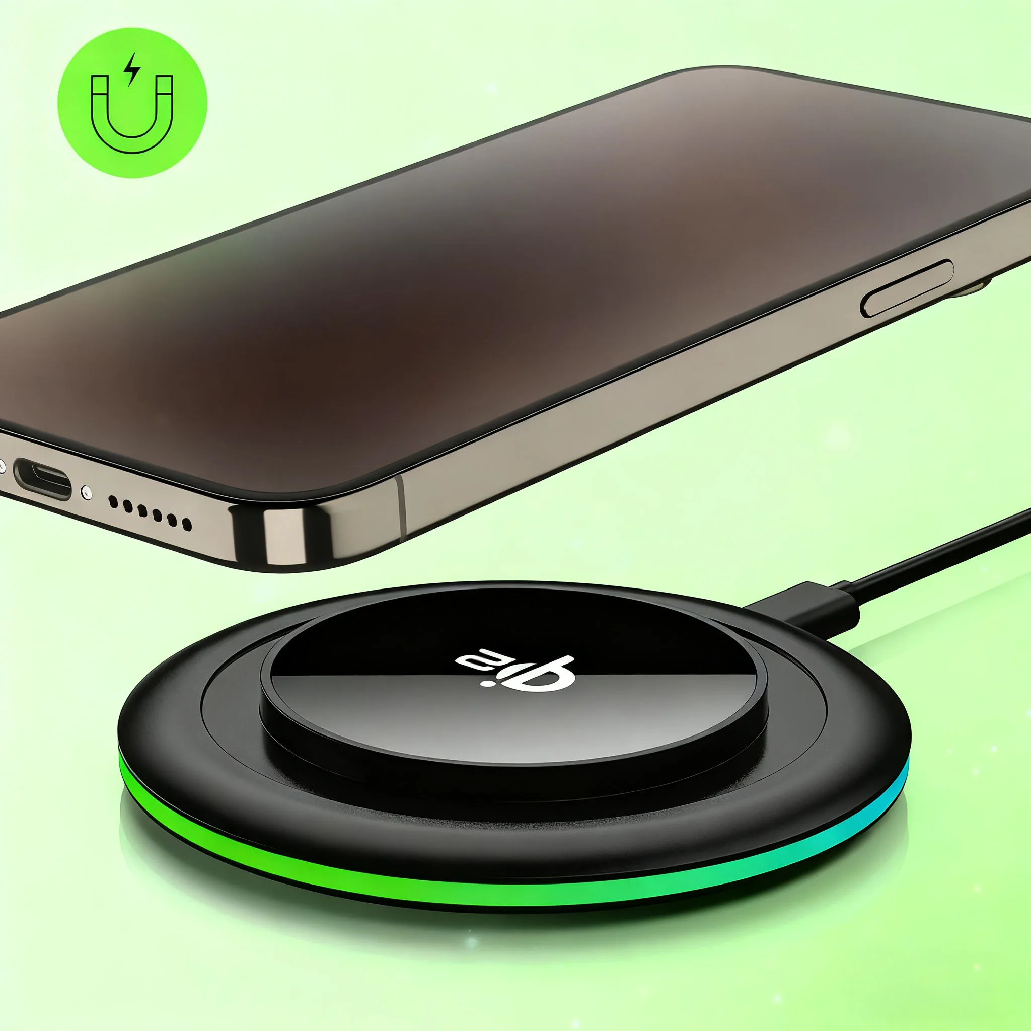 LED Magnetic Wireless Charger Stand, Fast Charging Station Compatible with iPhone 17‑12 Pro Max/8/X/XR, Xiaomi, Samsung