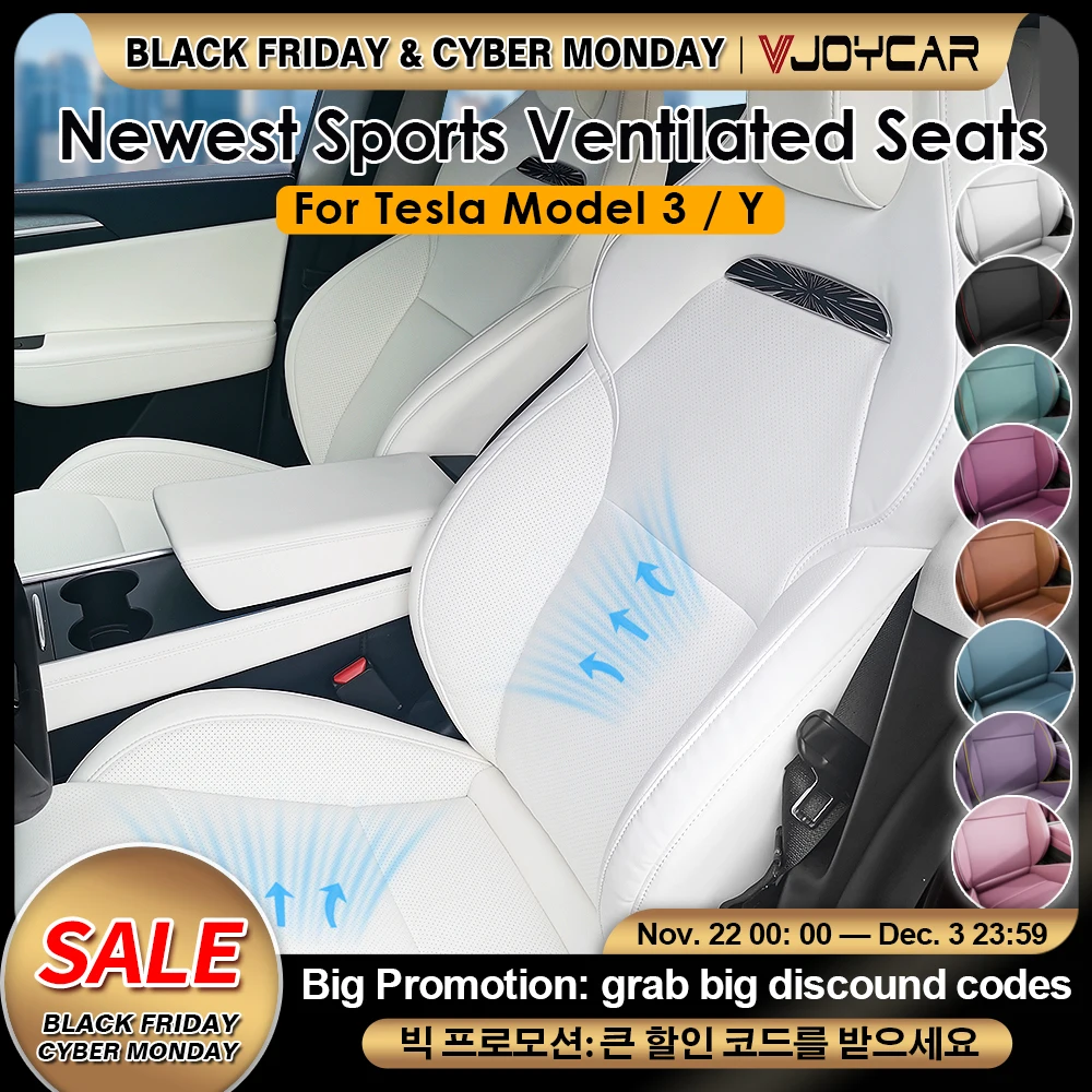 Newest Luxury Sports Ventilated Seats for Tesla Model 3 Y Heating Cooling Perforated Seats 1:1 Ratio High-Performance Style