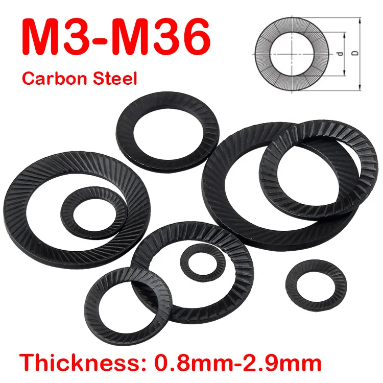 Black Self Serrated Safety Washers Vibration Locking Gasket Double-sided Toothed Anti-skid Washer M3 M4 M5 M6 M8 M10 M12 M14-M36