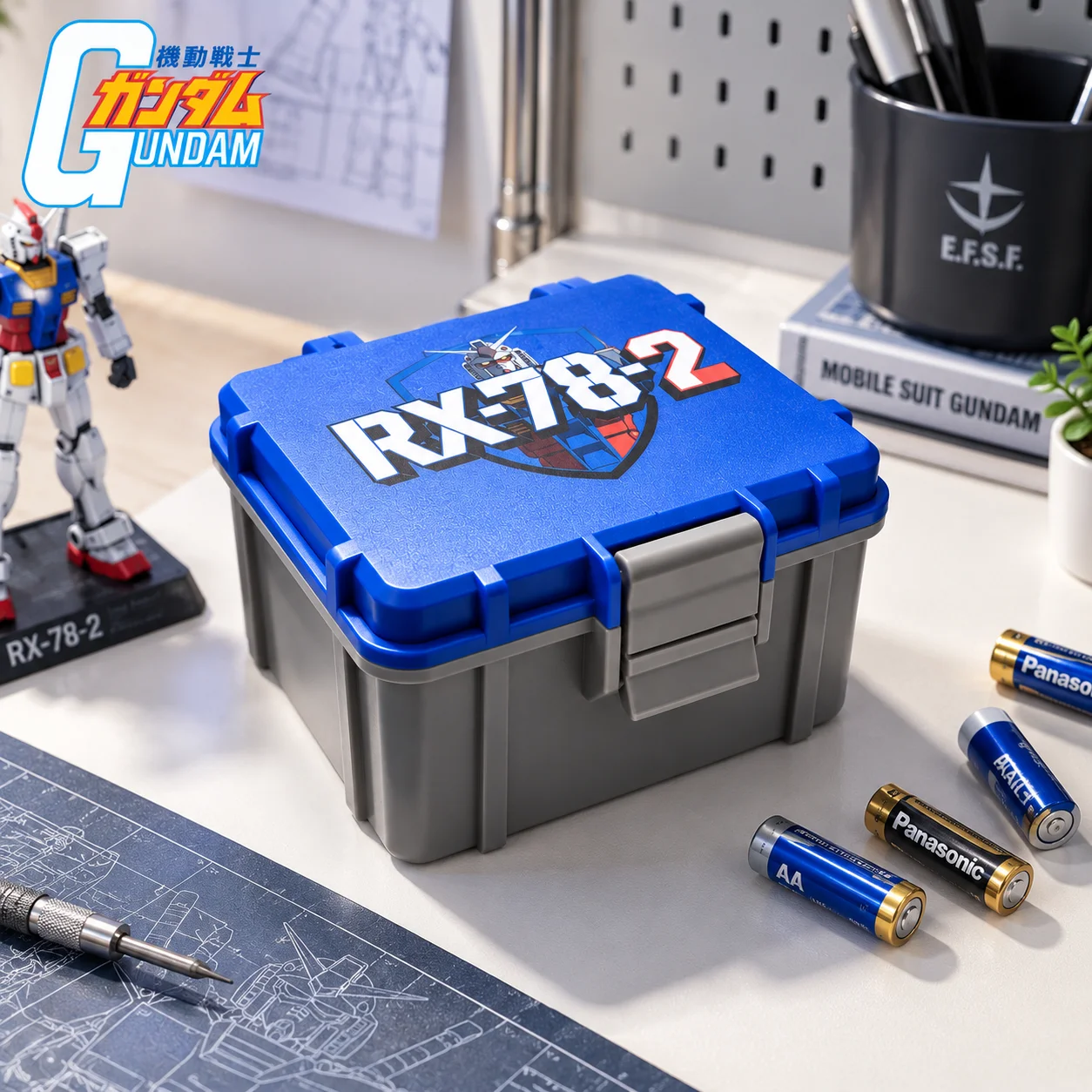 Gundam RX-78-2 AA AAA Battery Storage Box Portable Battery Organizer Case with Foam Insert Dustproof Waterproof Battery Holder