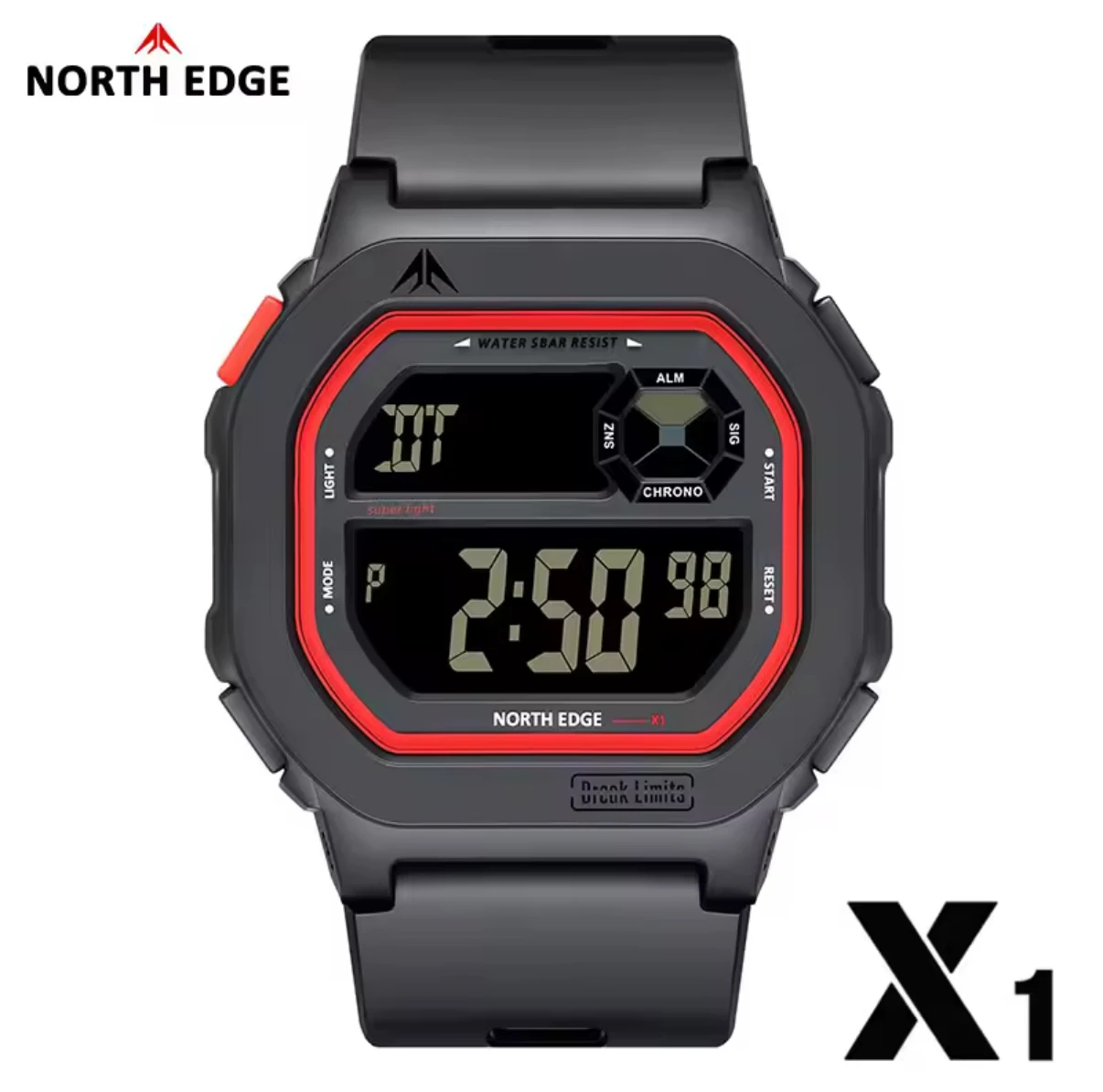 NORTH EDGE X1 Square Screen Digital Watch Men Women Sportswatch Waterproof 50M Stopwatch Countdown Alarm Clock Reloj Hombre