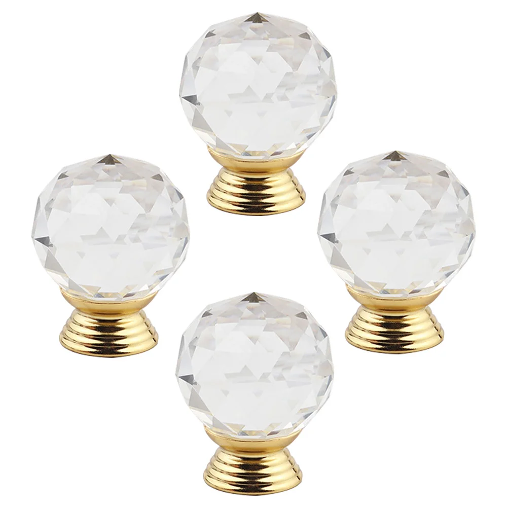 

4Pcs Crystal Ball Shaped Drawer Cupboard Knobs Golden Closet Handles Stylish Home Furniture Accessories Drawer Handle