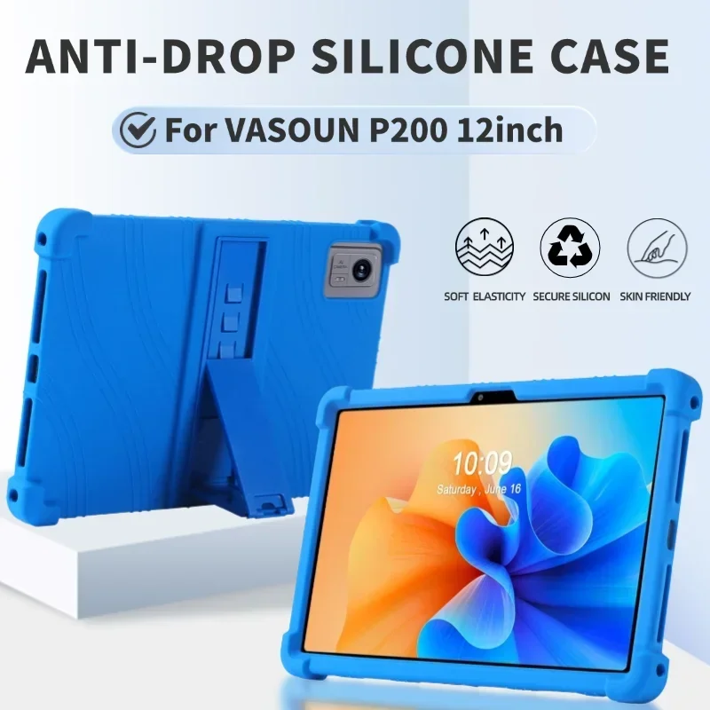 For VASOUN P200 12inch Case Tablet Shockproof Cover Android 13 Tablet Soft Silicon Stand Protective Shell