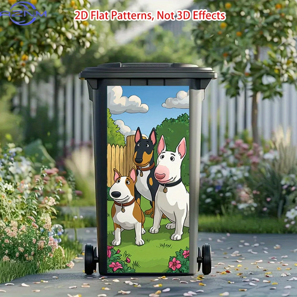 Self-Adhesive Stickers Featuring Cartoon Bull Terriers for Trash Cans - 1pc, Easy to Use, Long-Lasting And High-Quality, Ideal