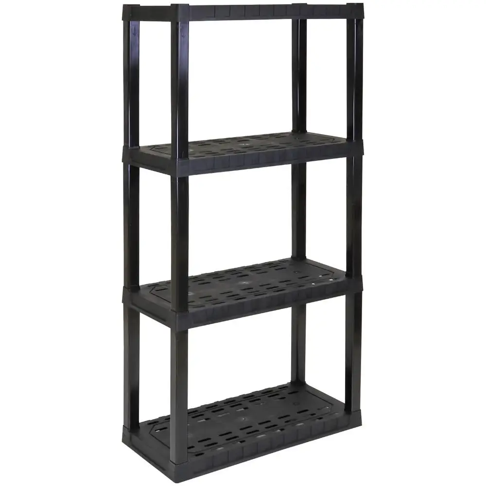 Plastic Garage Shelves 4-Tier Heavy Duty Shelving Unit Versatile Storage Solution Home or Office Durable Rust-Resistant Snap Fit