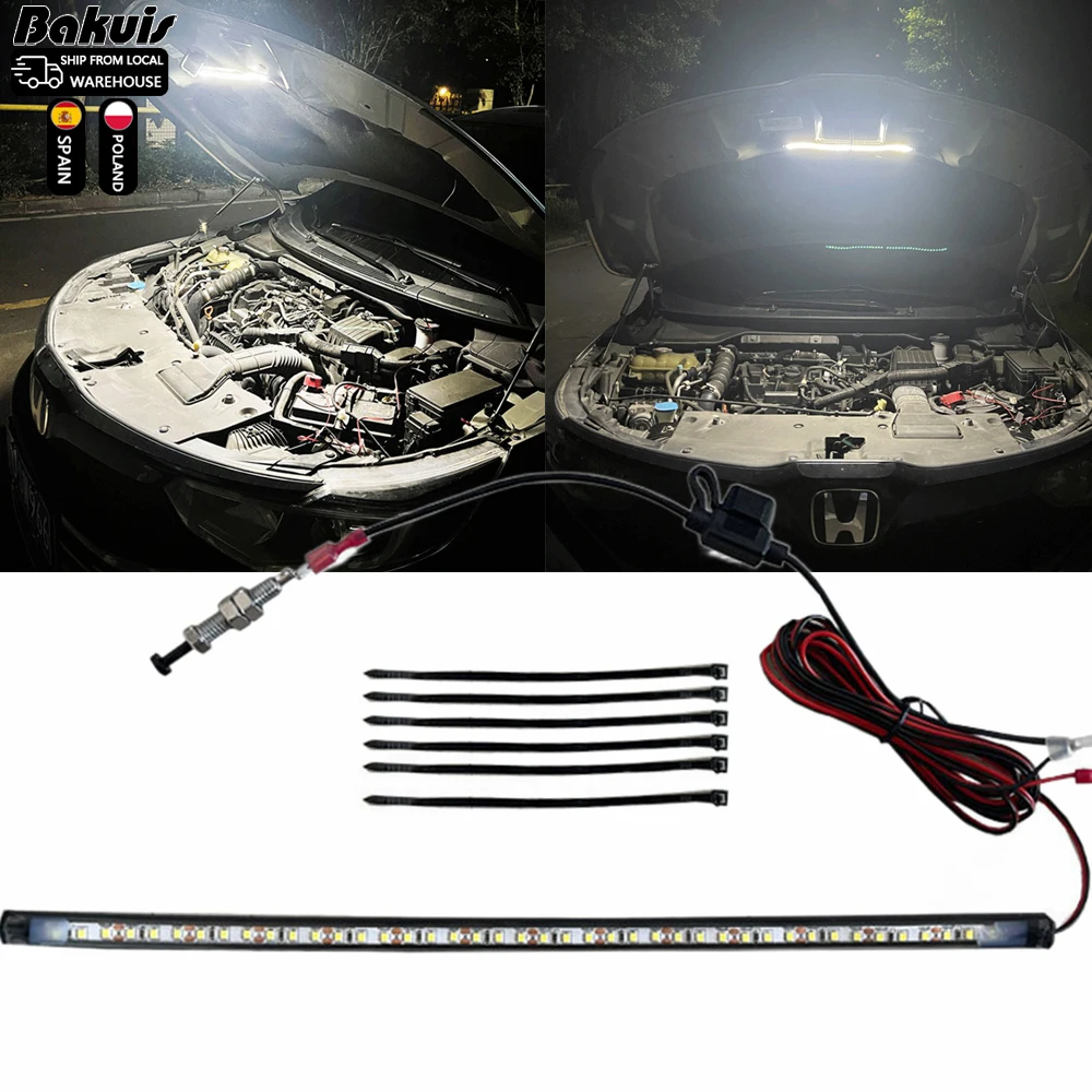 

Автомобильные внутренние декоративные светильники, светодиодные ленты, автомобильный стробоскоп под капотом, белый с автоматическим переключателем, завязки, полоски