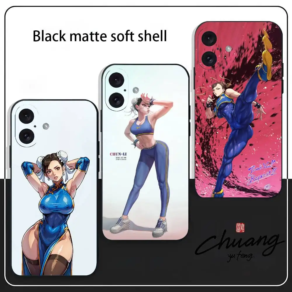 

S-Street F-Fighter Chun-Li Phone Case Stylish Black Matte TPU Case For 11-16. Anti-slip And Wear-resistant