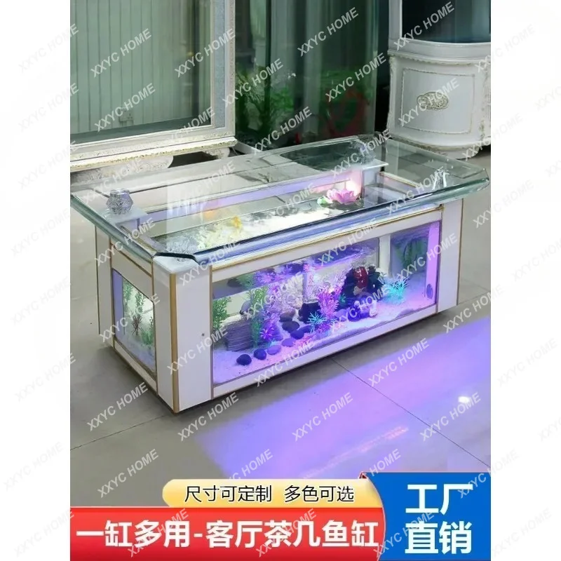 XX Ecological Tea Table Fish Tank Aquarium Glass Rectangular Large Creative Home Living Room Tea Table Fish Globe