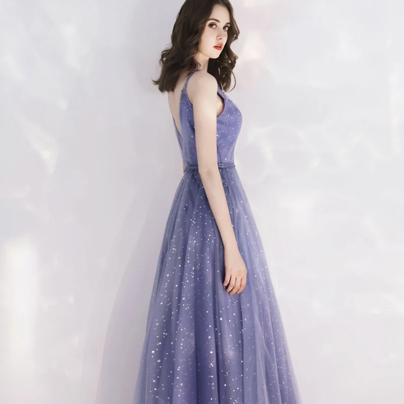 

Elegant Long Starry Evening Dress Women's Annual Conference Ball Gown Floor-Length Elegant Style Sequin Deep V-Neck Dress