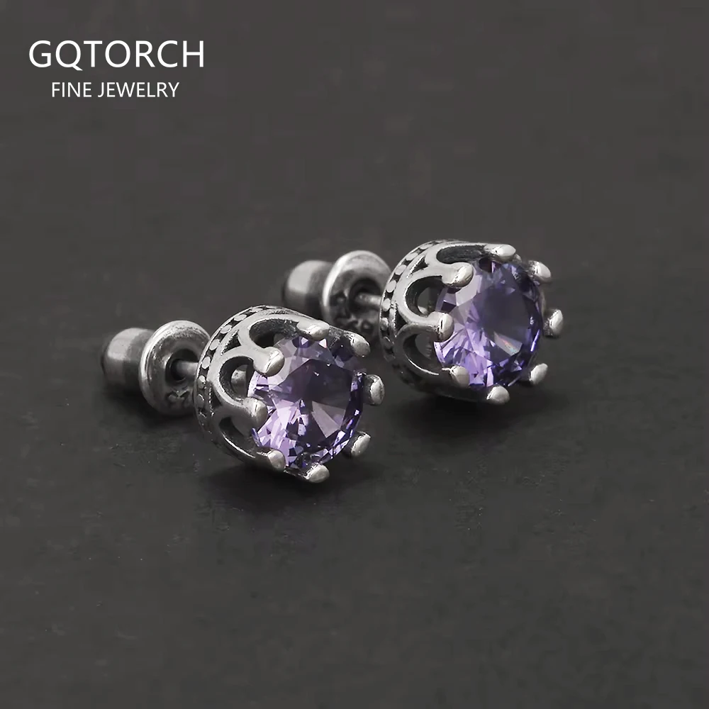 

Настоящее серебро 925, черные/фиолетовые серьги-гвоздики с цирконом для мужчин и женщин, готический панк, ретро, винтажные серьги-гвоздики, ювелирные изделия