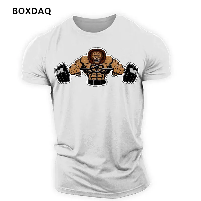 Funny Spoof Lion Pattern Men's Weightlifting Exercise T-Shirts Summer Short Sleeve 3D Print Gym Fitness Sports Tops 6XL Big Size