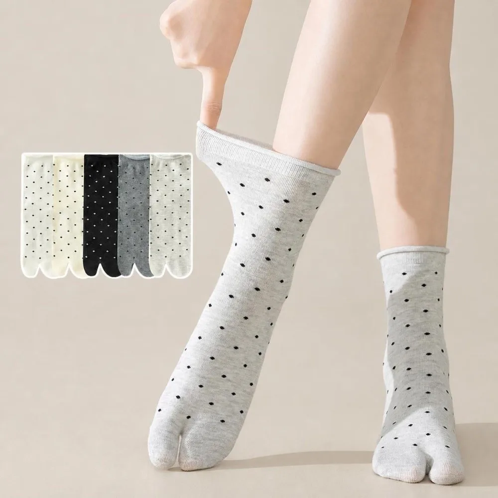 New Polka Dots Two-toed Socks Cotton Ankle Length Split Toe Tabi Socks Breathable Soft Flip Flop Socks Sandal