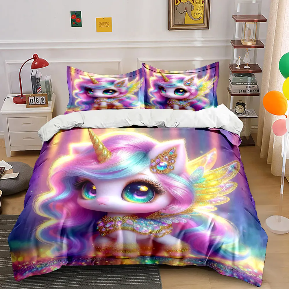 Dreamy Unicorn Adorable Appearance Printed Duvet Cover Set1 Duvet Cover+2 PillowcaseMulti Size Bedroom Bedding Decor