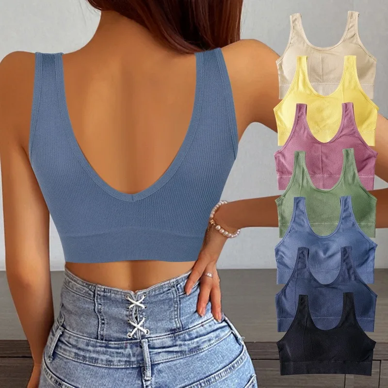 Women Tank Tops Streetwear Push Up Cropped Top for Female Lounge Solid Color Casual Sexy Lingerie Wirefree Camisole Fashion Girl