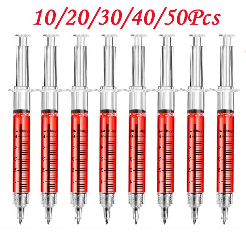 10-50Pcs Red Injection Type Ball Point Pen Syringe Pens Doctor Nurse Gift Liquid Pen Color Syringe Pens Office School Supplies