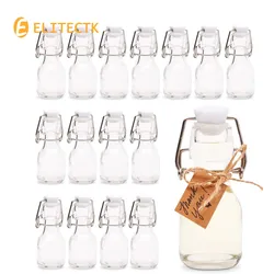 12PCS Mini Flip Top Glass Bottles with Stoppers Kraft Tags Jute Twine 60ML Swing Top Bottles for Wedding Themed Party Favors