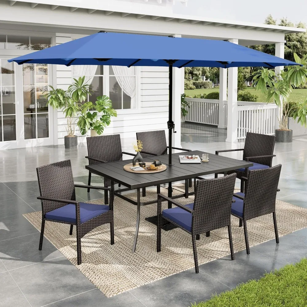 

Patio Outdoor Table and Chairs Set with Umbrella Navy, Patio Dining Sets for 6, 7 Pieces Patio Table Set Clearance for Backyard
