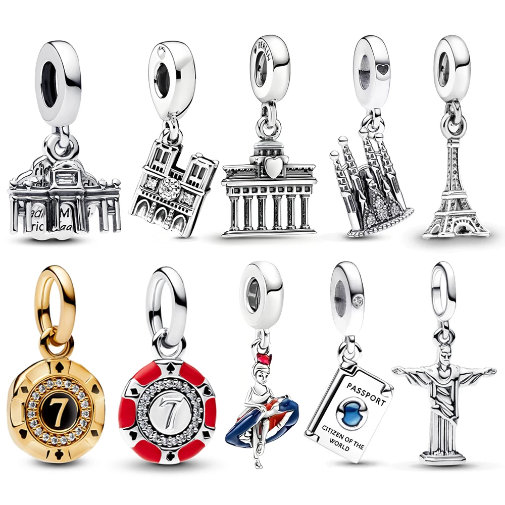 Pasaporte de Barcelona de Madrid, colgante compatible con Pan, pulsera, collar DIY para mujer, novedad de verano 20220, monumentos turísticos, regalo de joyería