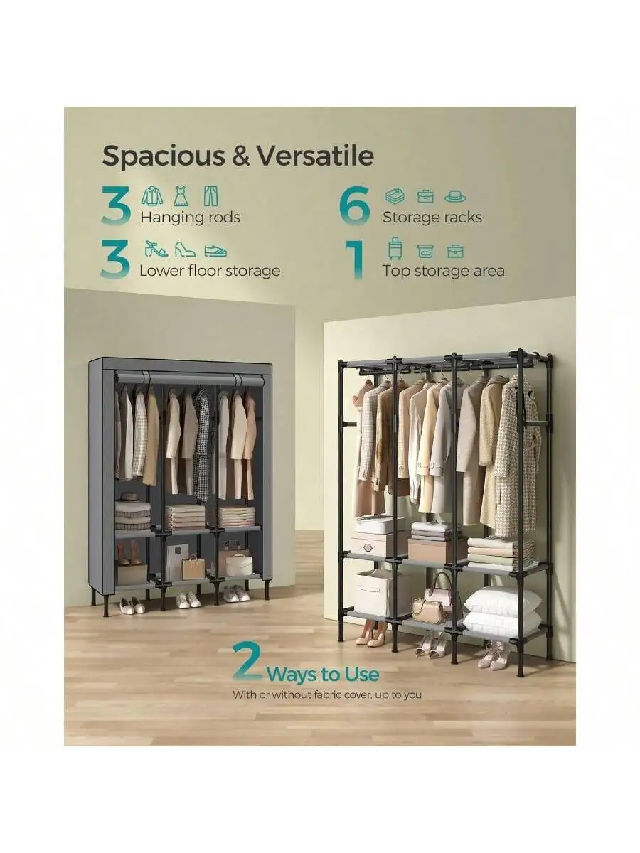 SONGMICS SONGMICS Wardrobe Closet, 51.2 Inch Large Capacity Portable Closet, Clothing Rack, 25 Mm Dia,Thick Steel Tubes, Clot