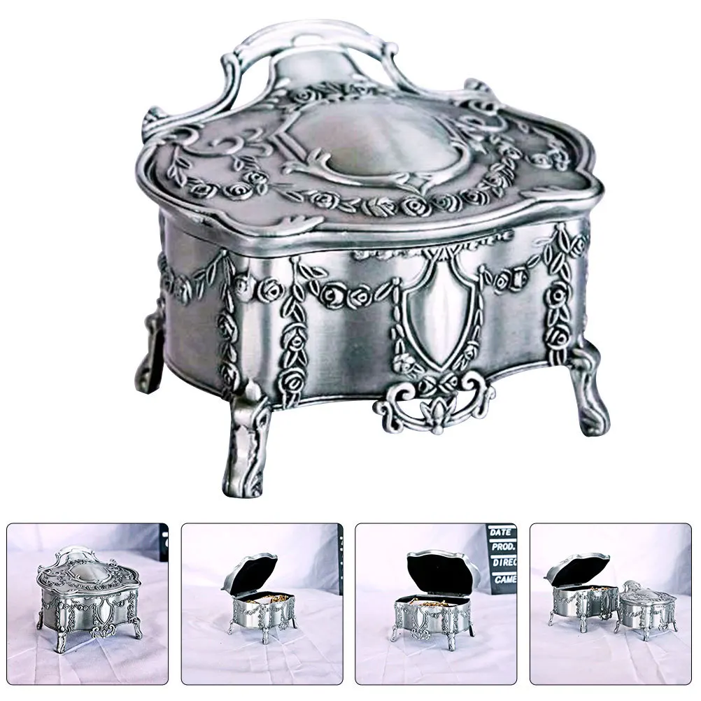 

1 Piece Retro Embossment Metal Jewelry Storage Box for Earrings Necklaces Rings Travel Organizer Case Gift Metal Jewelry Box