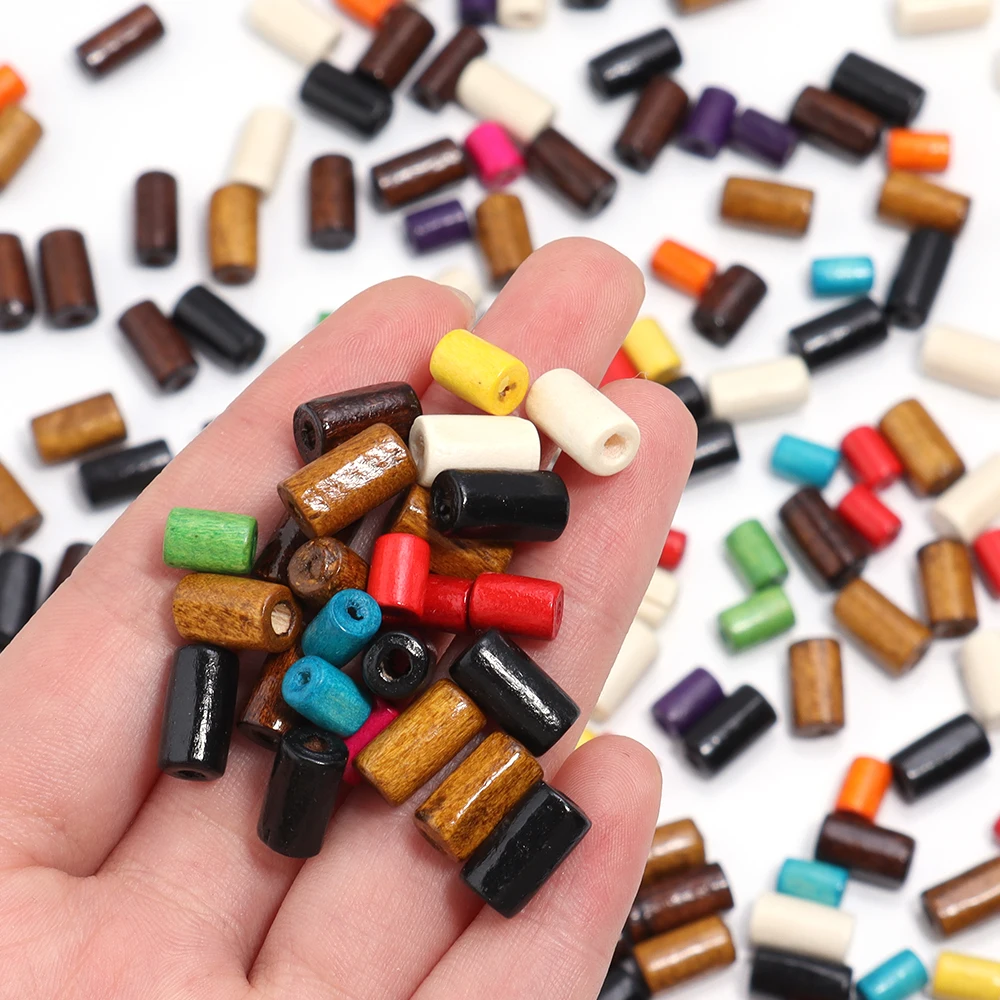 200-400pcs/Lot Color Maple Wood Beads Cylinder Shape Loose Wooden Bead for Jewelry Making Kid\'s Toy DIY Bracelet Accessories